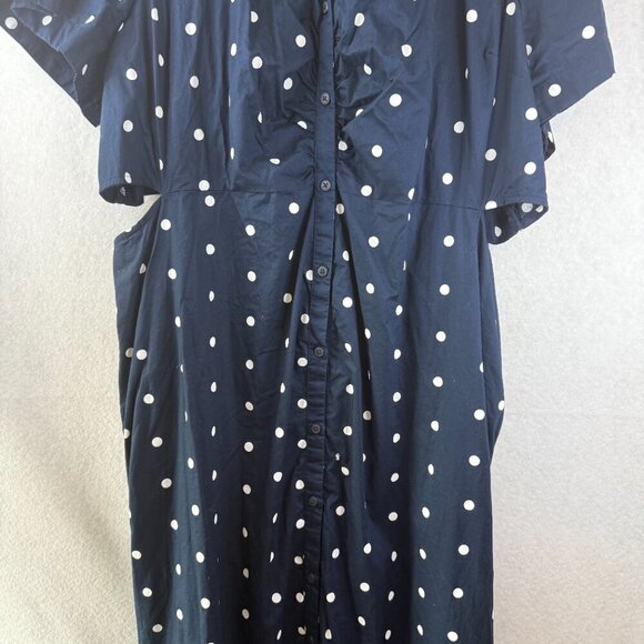 Old Navy Women's Shirt Dress Midi Polka Dot Cut Out Sides Button Front Navy 3X - Picture 4 of 14